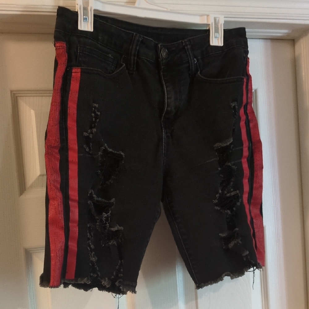 Rue21 Black and Red Distressed Jean Shorts